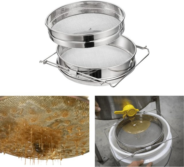 RLJLIVES Honig Sieb aus Edelstahl mit Doppelschicht-Mesh für die Bienenzucht in Silber - Bild 1
