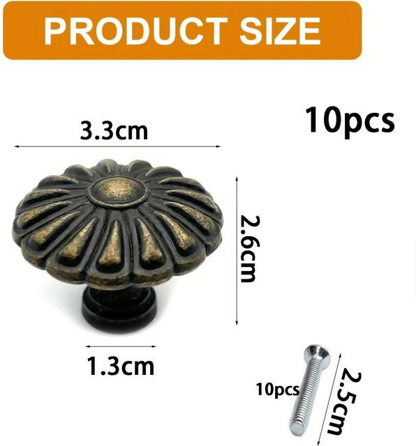 SZ-Damai Schubladenknöpfe im Antik-Bronze-Stil aus Messing in Braun, 10 Stück mit Schrauben - Bild 1