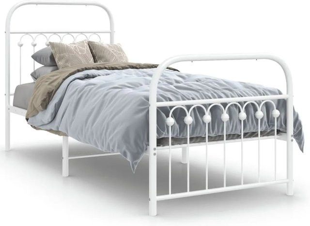 vidaXL Bettgestell aus Metall mit Kopf- und Fußteil in Weiß Matt, B/T/H: 80 x 200 cm - Bild 1