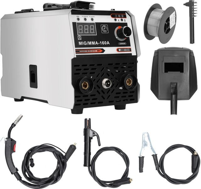 Seeiswork 2-in-1 MIG/MMA Schweißgerät mit Digitalanzeige, IGBT Inverter DC-Schweißmaschine, 160A Lichtbogenschweißgerät mit automatischer Drahtzuführung, Gasgeschützt und Gaslos, Weiß - Bild 1