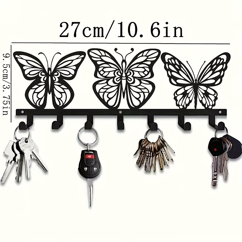 CIFBUY Schlüsselhalter Schmetterling aus Metall in Schwarz mit 7 Haken zur Wandmontage - Bild 3