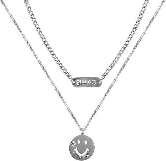 Halskette Smiley-Doppelschichtkette, Titanstahl, Weiß, Damen - Bild 1