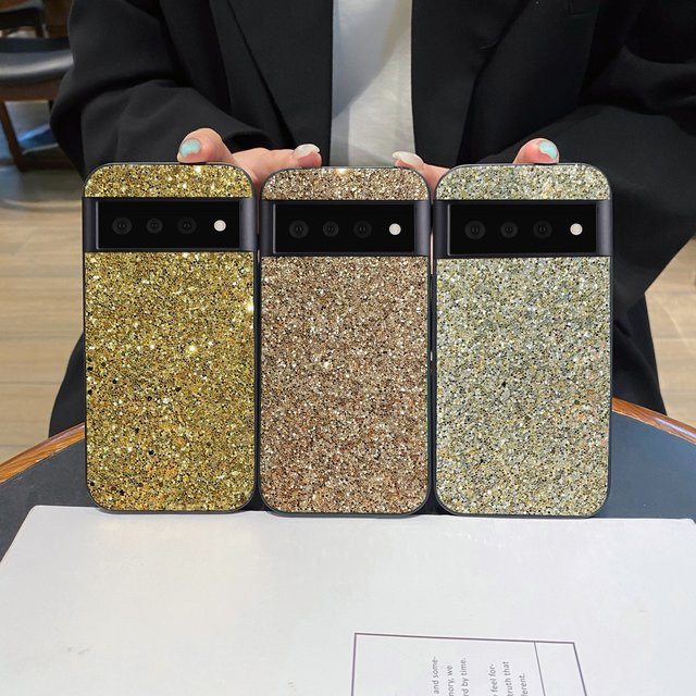Glitzernde Handyhülle aus Gold-Strass-Leder für Google Pixel 6 7 8 9 Pro XL und weitere Modelle - Bild 1