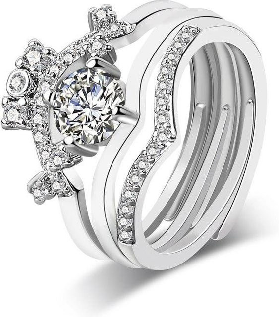 3er-Set Ringe 925 Sterling Silber, Zirkon, Krone, Damen - Bild 1