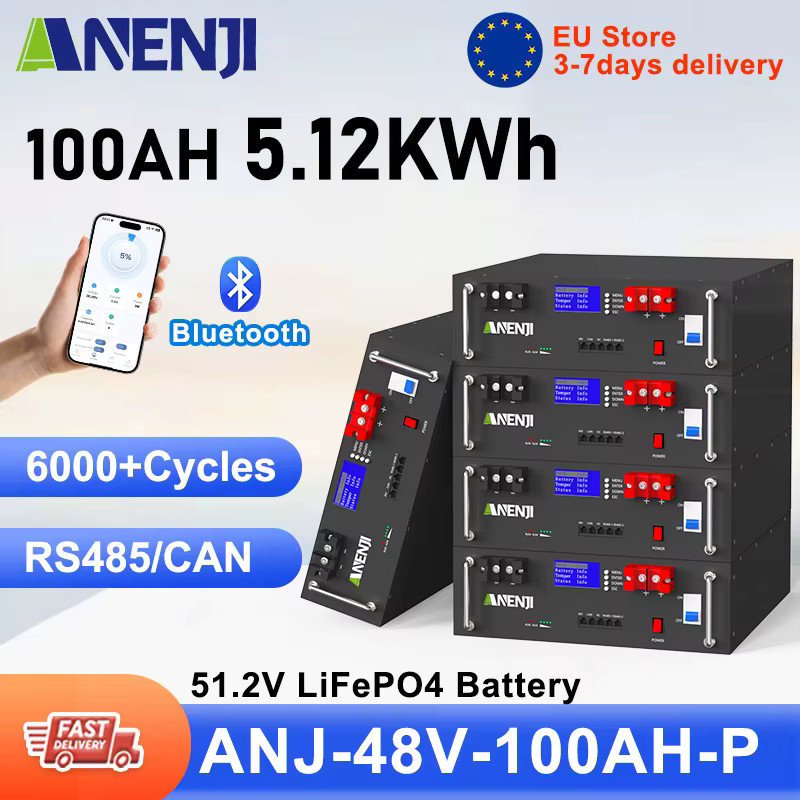 ANENJI LiFePO4 48V 100Ah Rackmontierbare Batterie, 5kWh, Schwarz, mit integriertem 100A BMS und RS485/CAN für Solarsysteme und Heimenergiespeicher - Bild 2