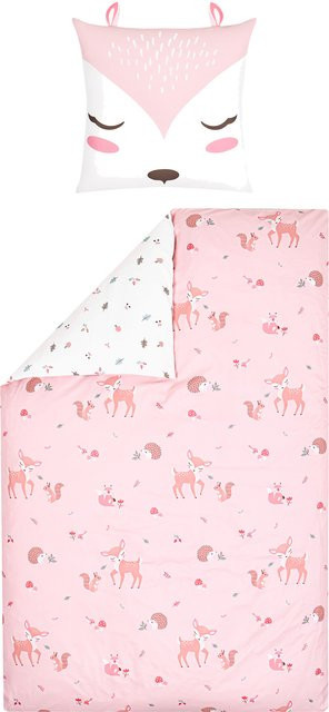 LUPILU Kinder Mikrofaser-Satin-Wendebettwäsche mit Tier-Motiv, Rosa, B/H: 135 x 200 cm und Kissenbezug 80 x 80 cm - Bild 1