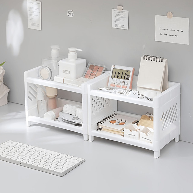 Multifunktionaler Büro-Schreibtisch-Organizer aus Kunststoff mit zwei Ebenen für Schreibwaren in Pink und Weiß - Bild 1