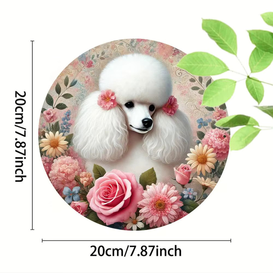 Rundes Vintage-Wandschild aus Aluminium von Potdemiel mit Pudel und Blumenmuster, Mehrfarbig, Durchmesser: 20 cm - Bild 2