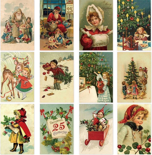 joy-enlife Retro-Weihnachtspostkarten im Vintage-Stil mit Weihnachtsmann, mehrfarbig - Bild 1