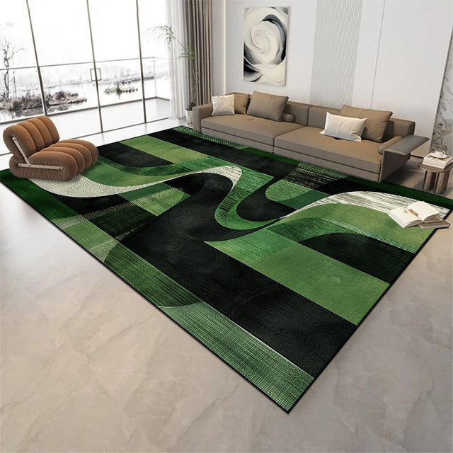 Karpetti Wohnzimmerteppich im skandinavischen Design, abstrakt und weich, Grün/Grau, B/H: 60 x 90 cm - Bild 1