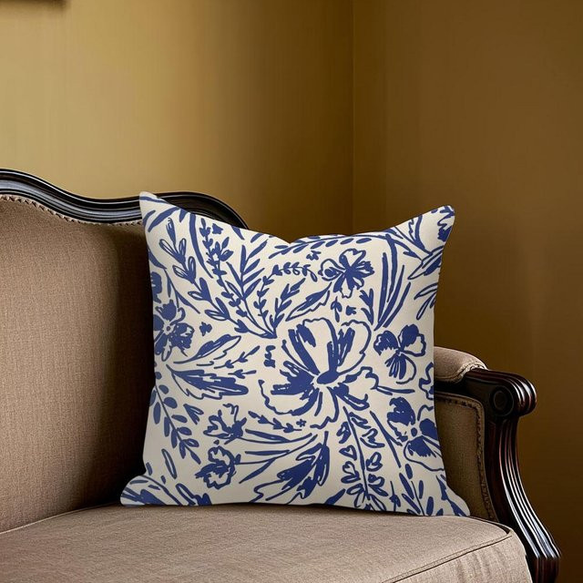 Potdemiel Kissenbezug Indigo-Ranken-Quadrat-Jacquard in Blau, B/H: 40 x 40 cm - Bild 1