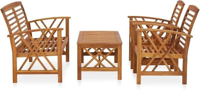 vidaXL 4-tlg Garten-Lounge-Set aus Akazien-Massivholz in Braun mit Polstern - Bild 1