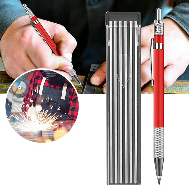 Vibratite Metall Marker Stift für Schweißer in Rot mit 12 Minen für Stahl und Gravur - Bild 1