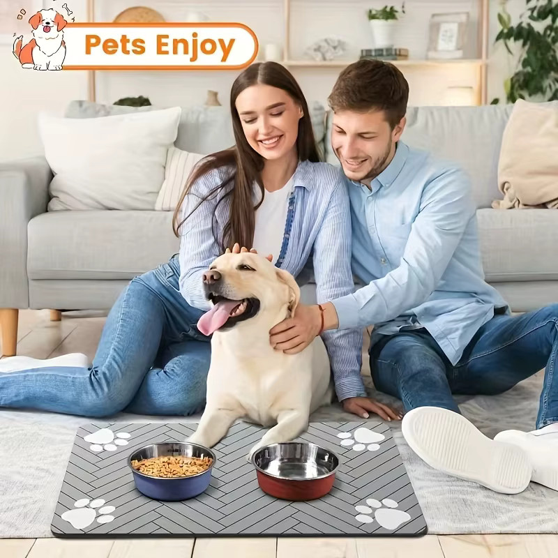 VIKAMA Waschbare Silikon-Futtermatte für Hunde und Katzen, rutschfest und saugfähig, grau, B/T/H: 30 x 30 x 1 cm - Bild 5