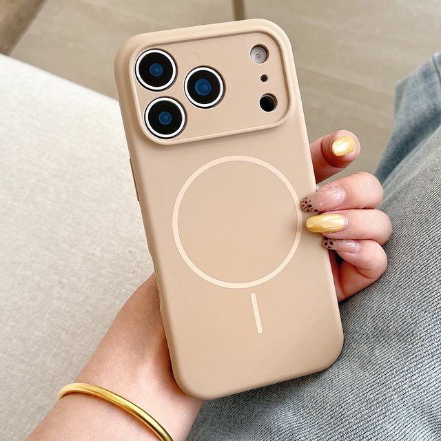 NYFundas Magnetische Flüssigsilikon Handyhülle mit MagSafe für iPhone 17 Pro Max, 16 Plus, 15, 14, 13, 12 in Weiß und Beige - Bild 1