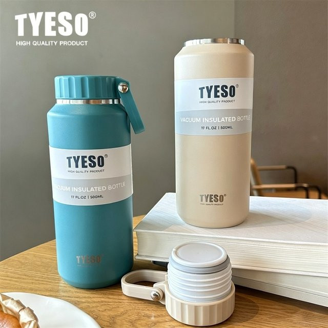 TYESO Thermosbecher aus Edelstahl mit Easy-Pull-Deckel und Griff, tragbare Reise-Trinkflasche für Outdoor und Sport, Farbe: Purple, Volumen: 500 ml / 710 ml - Bild 1