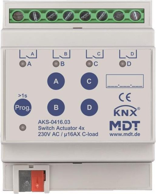 MDT Schaltaktor 4-fach 4TE REG 16A 230VAC in Weiß AKS-0416.03 - Bild 1