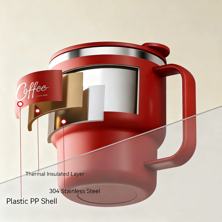 WORTHBUY Isolierte Kaffeetasse aus Edelstahl 304, Doppelwandiger Wasserbecher in Rot - Bild 2