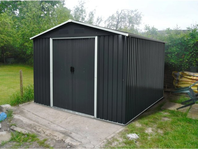 Pergart Gerätehaus Dresden II aus Metall in Grau mit Schiebetüren und Giebeldach, B/T/H: 301 x 238 x 214 cm - Bild 1