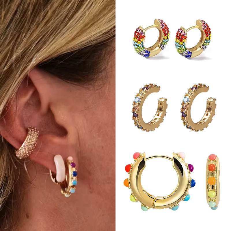amofa Ohrringe Set, Zirkonia, Kristall, Gold, Damen - Bild 1