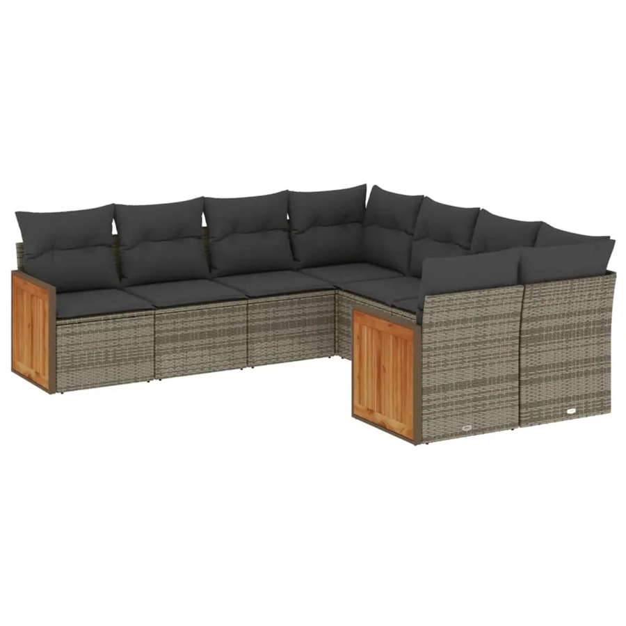 vidaXL 8-tlg Garten-Sofagarnitur aus Polyrattan in Grau mit Kissen und Stauraum - Bild 2