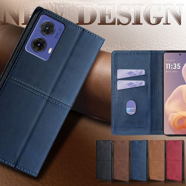 Magnetische Leder-Schutzhülle für Motorola Moto G85 G75 G55 G45 G35 G15 G05 G84 G64Y G54 G34 G24 G14 G04 als Ledertasche in Braun und Blau - Bild 1