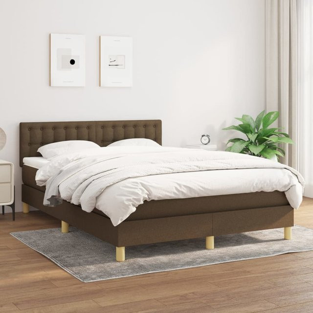 vidaXL Boxspringbett mit Matratze in Braun aus Stoff, B/T: 140 x 190 cm - Bild 3