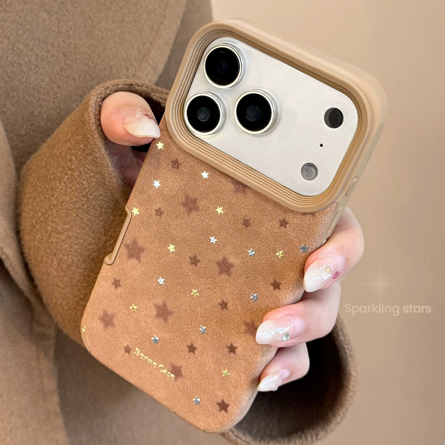 MUQGEW Koreanische Handyhülle mit Sternen und Ledertextur für iPhone 11 bis iPhone 17 Pro Max, Florales Softcover, Stoßfest - Bild 2