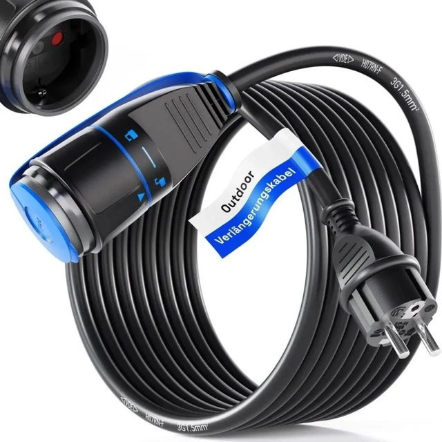 hb-digital Strom Verlängerungskabel für Außenbereich H07RN-F IP44 Schwarz, 15 m - Bild 1