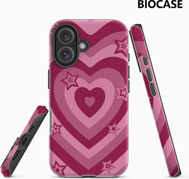 Sternbesetztes Herz Handyhülle für Apple iPhone 17 16 15 14 13 12 11 Pro Max Plus mit doppelschichtiger Rückseite in Pink - Bild 1