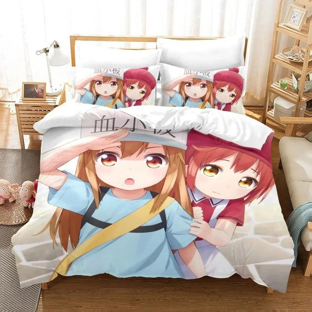 Anime Mädchen Bettwäsche Set Cells at Work mit Bettbezug und Kissenbezug, 2-teilig, Breite: 133 cm, Länge: 200 cm (Hinweis: Da im Originaltext nur 70x133cm steht, was für ein Bettwäsche-Set unüblich ist, wird die Angabe gemäß den Maßen des Textes als Brei - Bild 1