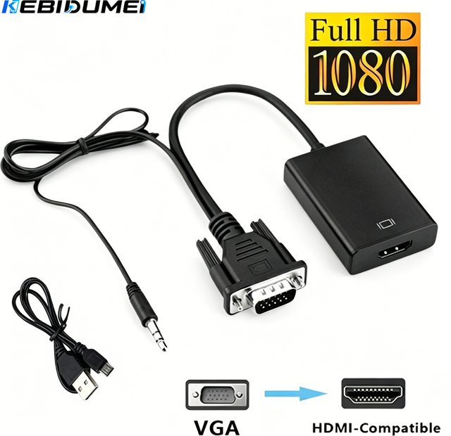 KEBIDUMEI VGA-zu-HDMI Konverter 1080P HD Audio-Video-Adapter in Schwarz für PC, Laptop, TV und Projektor - Bild 1