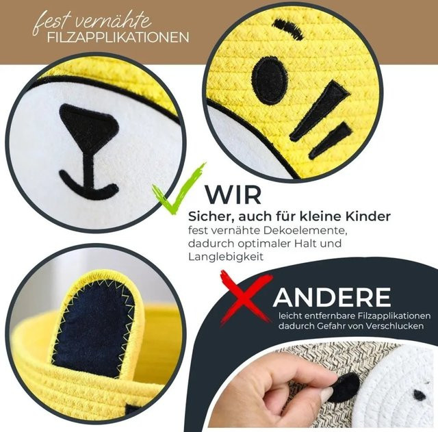 HMF Aufbewahrungskörbe 3er Set aus Baumwolle mit versteckten Griffen im Tiger-Design, Multicolor - Bild 1