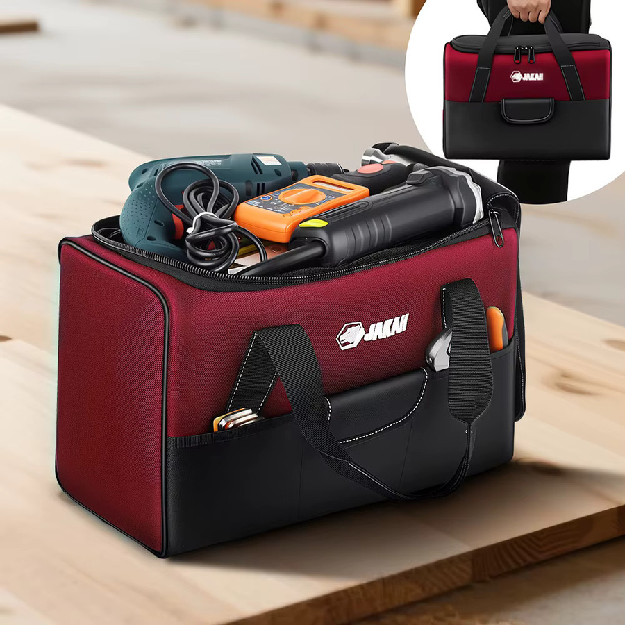 Robuste Werkzeugtasche von JAKAH mit breiter Öffnung und praktischen Taschen - Bild 4