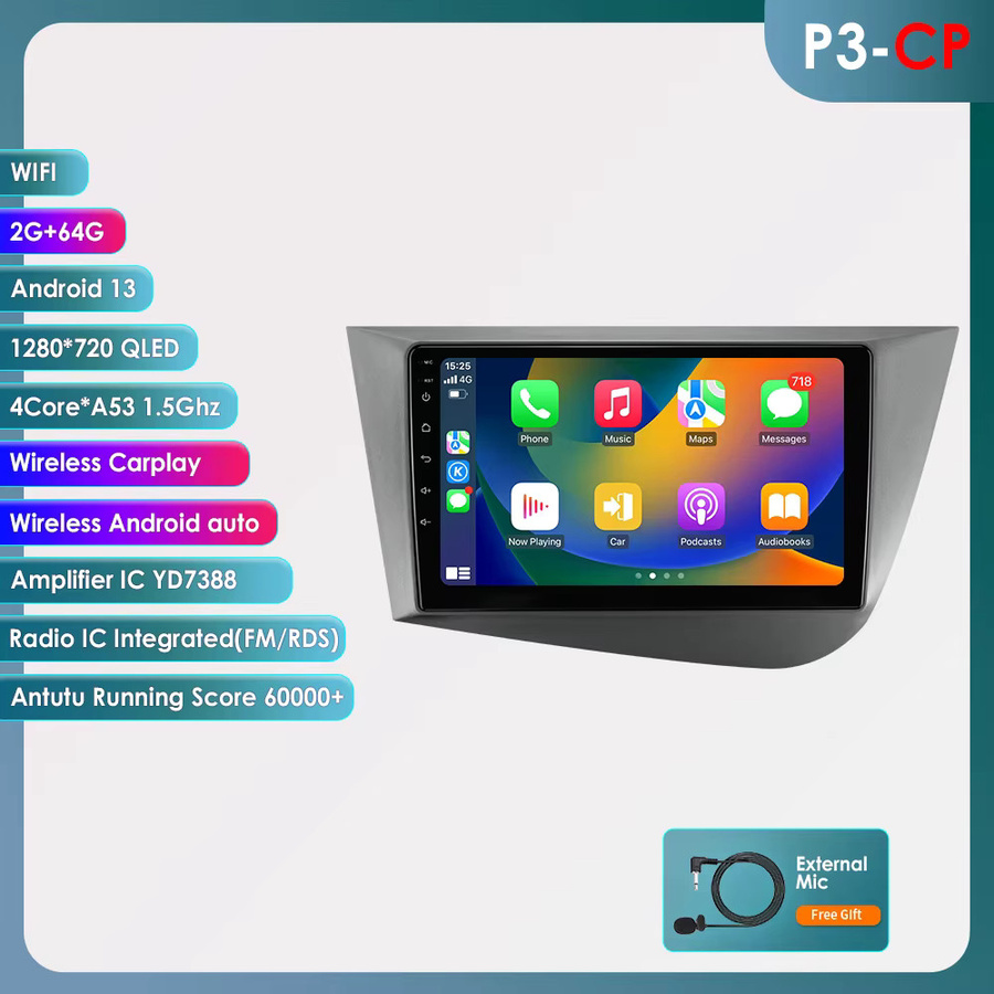 OSSURET 8-Kern 6115 Android Autoradio mit GPS und kabellosem Carplay für Seat Leon 2 MK2 1P1 2005 - 2012 in Schwarz, 2DIN Multimedia-Player - Bild 6