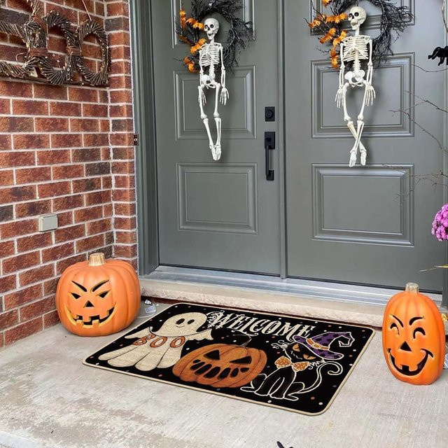 VIKAMA Halloween-Fußmatte mit Geister-Kürbis-Muster, schmutzabweisender Teppich für Eingangsbereich und Flur, B/T: 60 x 40 cm - Bild 1