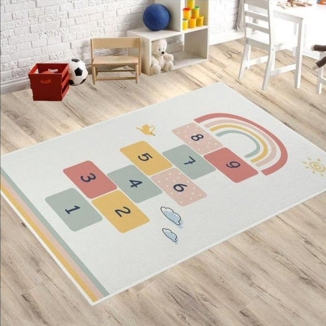 Lodestar Anti-Rutsch-Fußmatte für Kinder mit Cartoon-Muster und Sprungfeld, grau/mehrfarbig, B/H: 60 x 40 cm - Bild 1