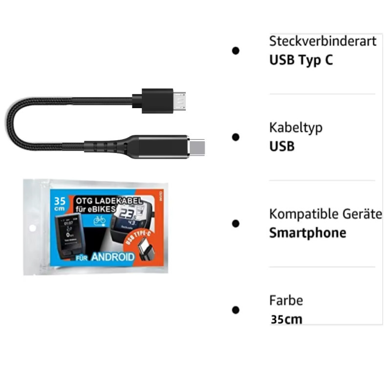 SANGUAN USB-C auf USB-C Ladekabel für Bosch E-Bike Micro A Display zum Laden von Smartphones via OTG, Schwarz, Länge: 35 cm - Bild 3