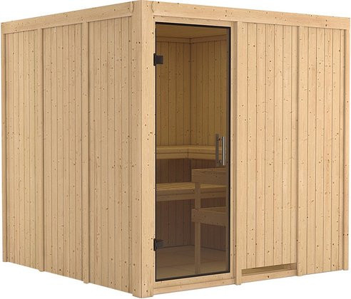 Karibu Sauna Valga für 4 Personen aus Fichtenholz in Beige ohne Ofen B: 196 cm, T: 198 cm, H: 196 cm - Bild 1