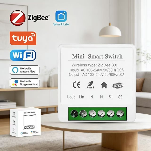 Tuya Smart Lichtschalter-Modul 16A WiFi Zigbee mit 2-Wege-Steuerung, Sprachsteuerung für Alexa und Google Assistant, Farbe: Weiß - Bild 1