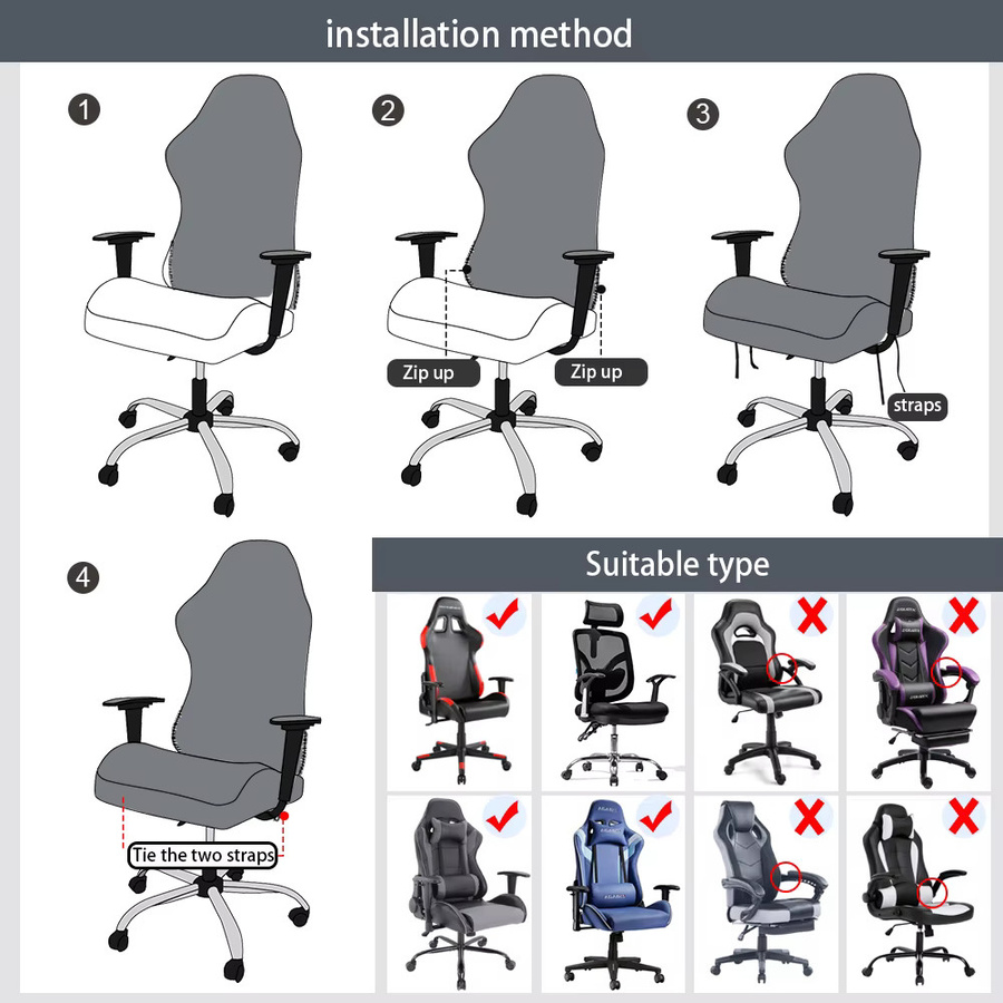Leorate Jacquard E-Sports Gaming-Stuhlbezug mit Armlehnenabdeckung, dehnbarer und staubdichter Sitzbezug in Grau - Bild 1