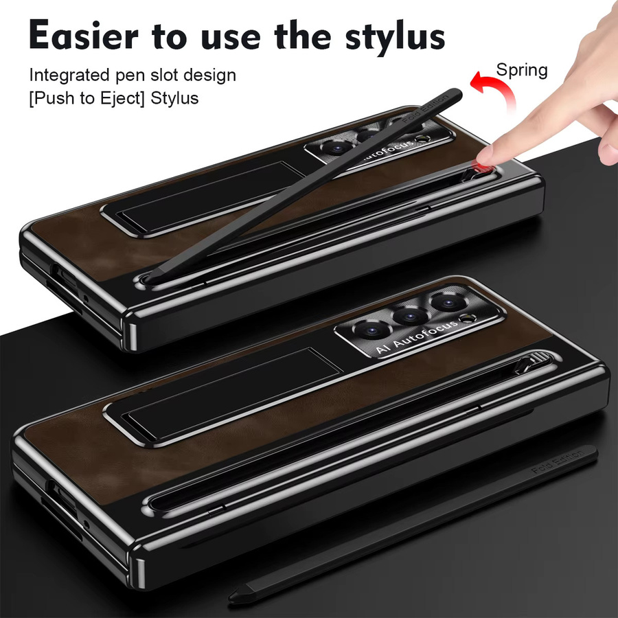 Leder Schutzhülle mit Stifthalterung und Stylus für Samsung Galaxy Z Fold7 6 5 4 inklusive Glas-Bildschirmschutz und Scharnier-Abdeckung in Braun - Bild 5