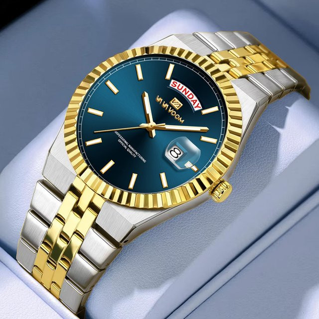 VA VA VOOM Armbanduhr, Quarz, Edelstahl, Blau, Gold, Herren - Bild 1