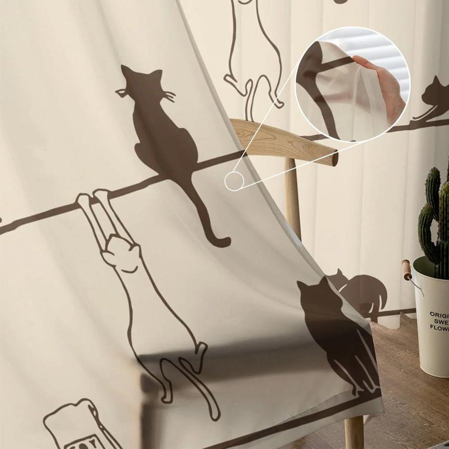 Yiran Furniture Transparentes Tüll-Voile-Vorhang mit Katze und Maus Motiv, Organza-Fenstervorhang für Schlafzimmer, Wohnzimmer oder Küche, Breite: 135 cm, Höhe: 115 cm - Bild 2