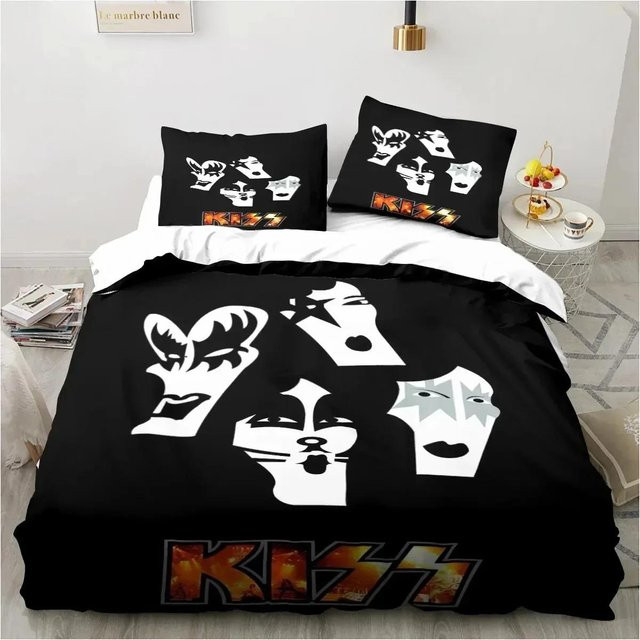 Binchi Outdoor Product KISS Rockband Bettwäsche-Set mit Bettbezug und Kissenbezug, Schwarz, B/H: 240 x 220 cm - Bild 1