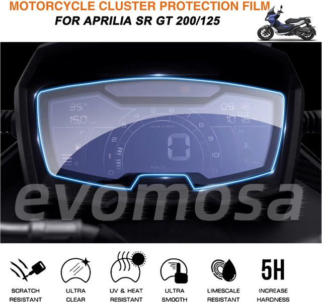 evomosa Dashboard Schutzfolie für Aprilia SR GT 200 125 RS125 Tuono 125 SXR 50 125 160 transparent - Bild 1