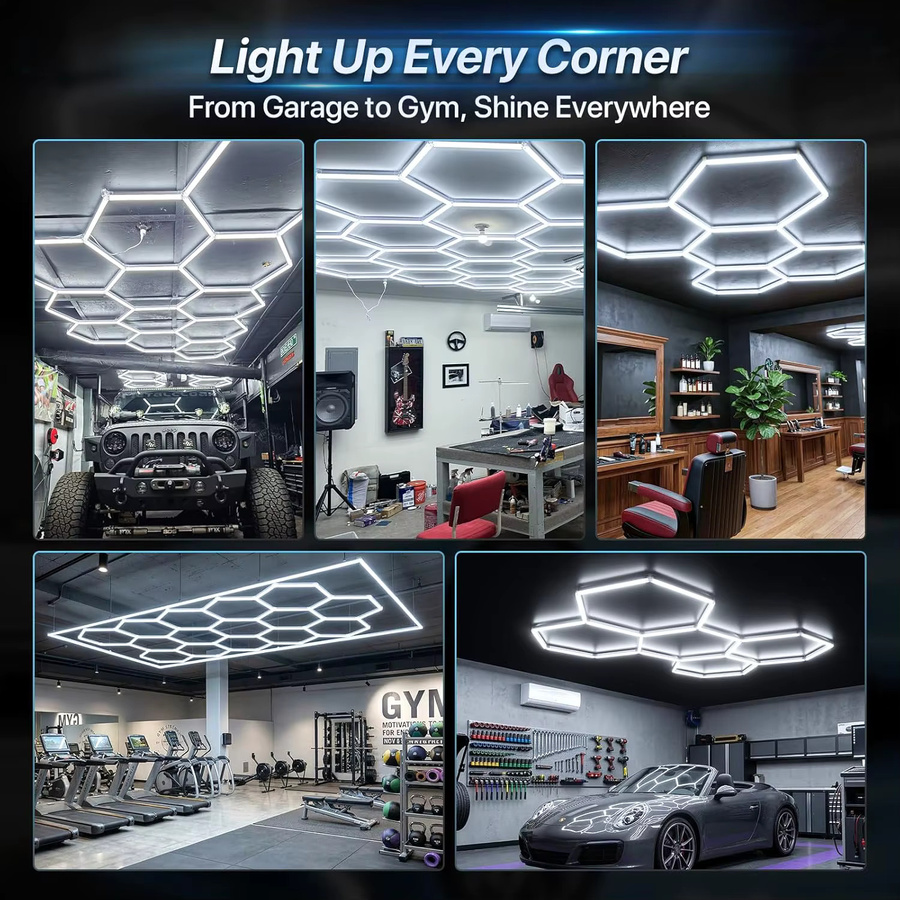 PIBAOGU Hexagon LED-Deckenleuchte in Weiß, superhelle sechseckige Garagenbeleuchtung mit 6500K Cool White Lichtfarbe - Bild 8