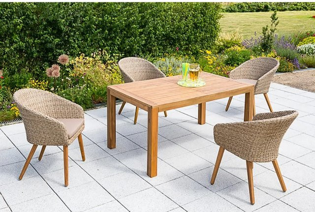 Merxx Arrone Gartenmöbel-Set 9-teilig aus Akazienholz und Kunststoffgeflecht in Beige und Braun - Bild 1
