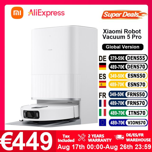 Xiaomi Robotstaubsauger 5 Pro X20 Plus Upgrade mit HD-Video, AI-Hinderniserkennung und LDS-Laser-Navigation, Weiß - Bild 1
