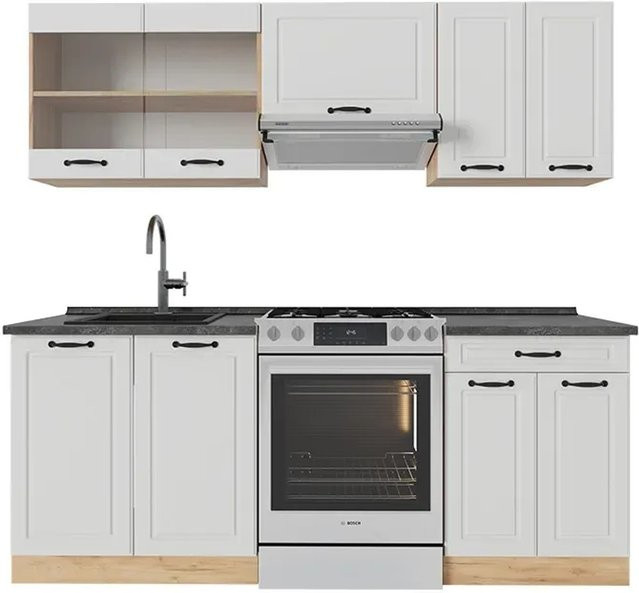 Vicco R-Line Küchenzeile Landhaus Stil in Weiß und Anthrazit, B/T/H: 200 x 60 x 82 cm - Bild 1